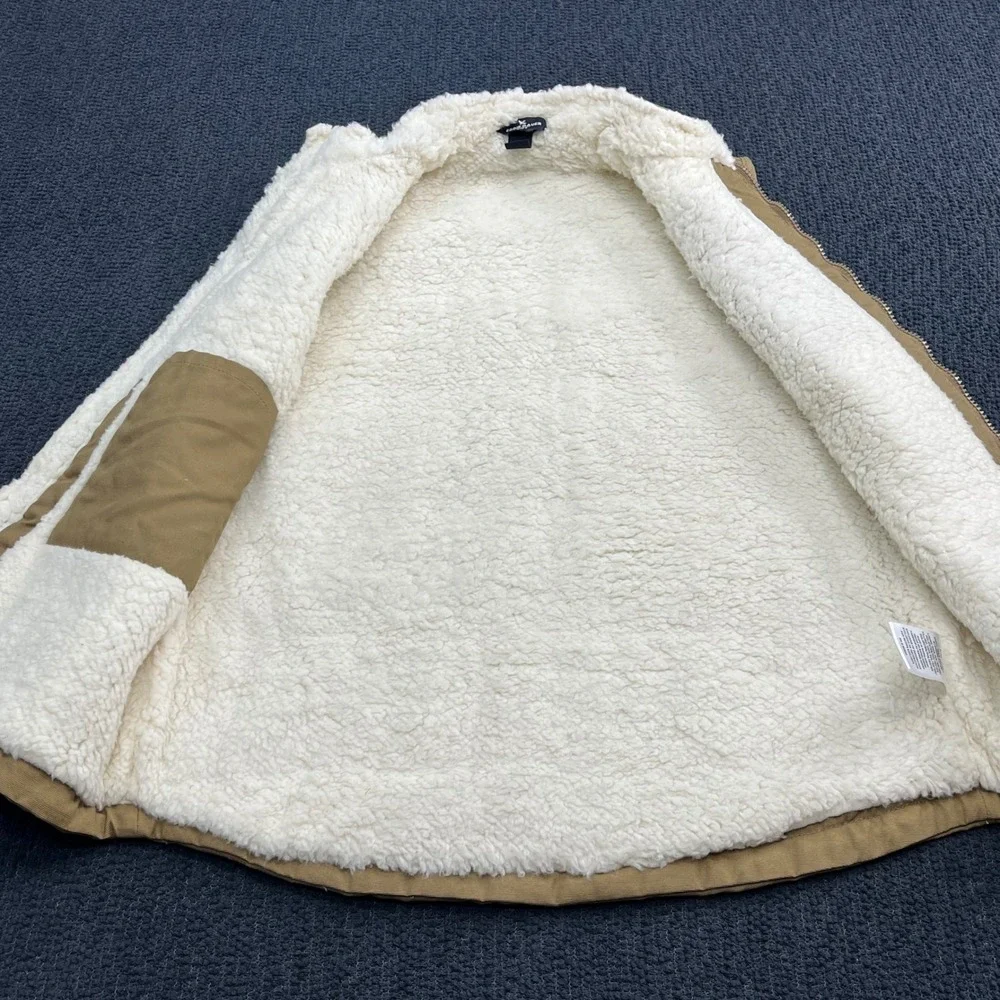 Eddie Bauer Kids Tan Canvas Sherpa Lined Quilted Puffer Vest‎ Size 14/16 XL